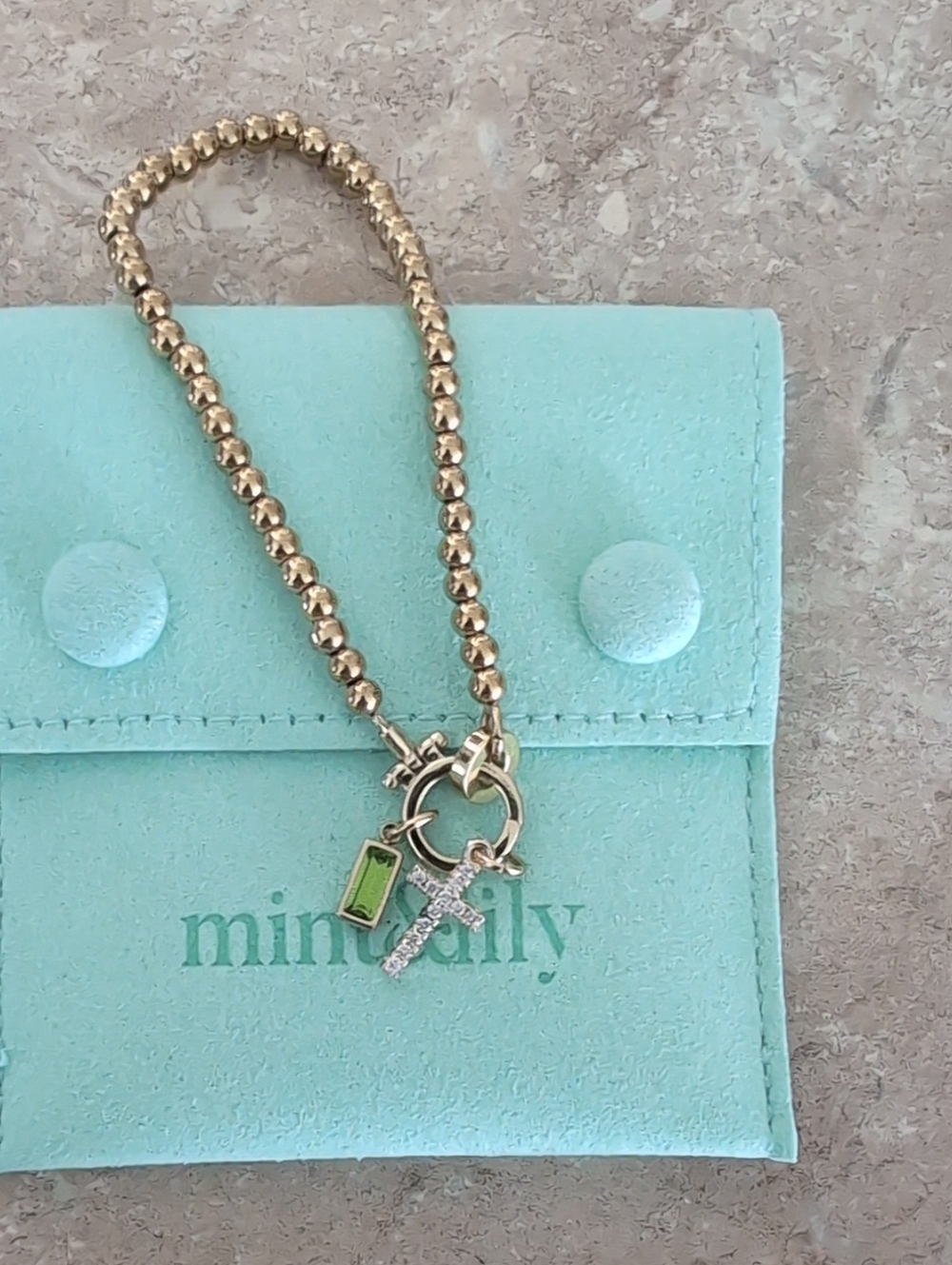 NWT Mint & Lily Cross Charm Birthstone Bracelet March/Aquamarine